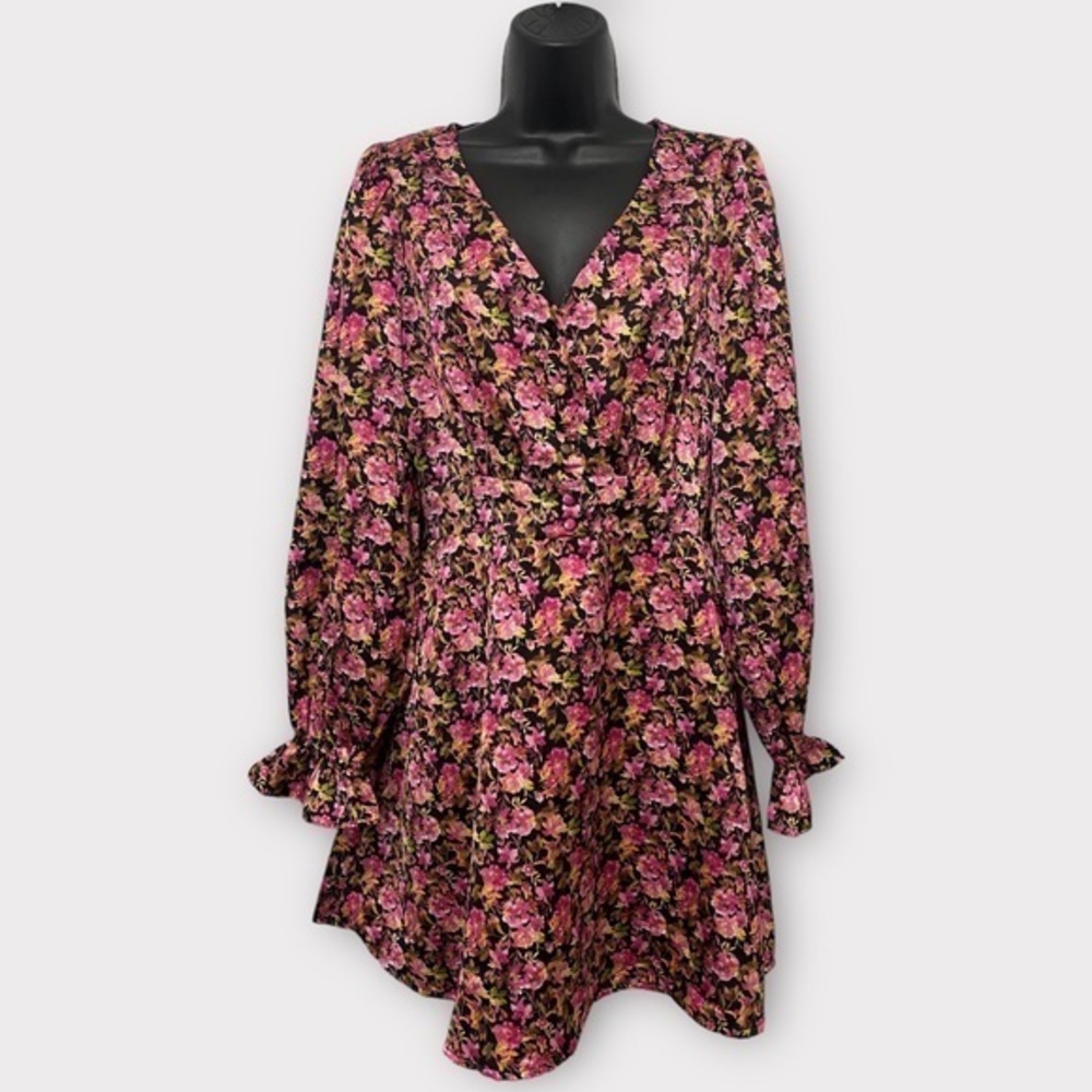 Vero Moda Pink Multicolor Floral Very Berry VMelly LS Mini Dress Size Medium